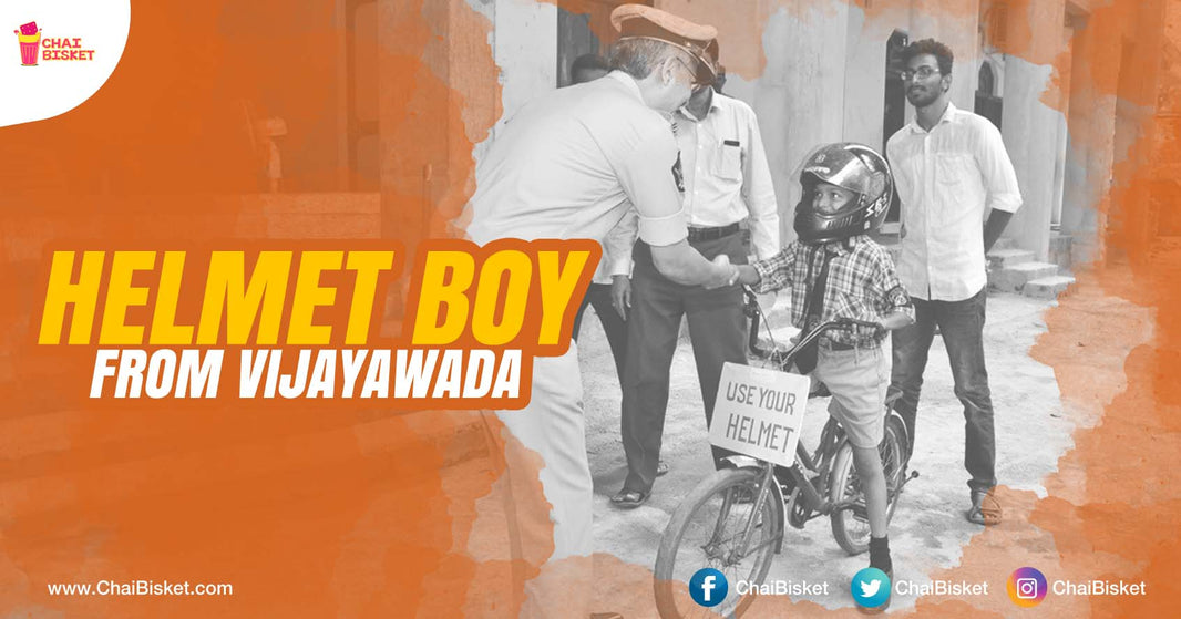 Meet The 9-Yr-Old 'Helmet Boy' From Vijayawada Who Is Creating Awareness About Helmet Wearing!